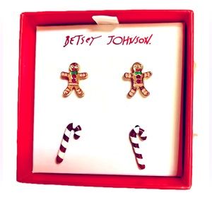 Betsey Johnson Gingerbread Men and Candycane Earrings